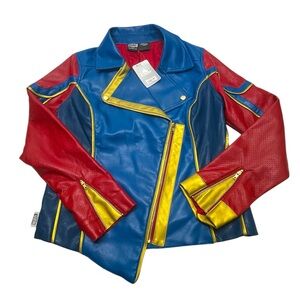 DISNEY HER UNIVERSE MS MARVEL S FAUX LEATHER MOTORCYCLE, BOMBER, COSPLAY JACKET